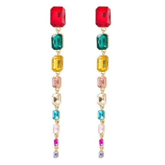 Rainbow drop earrings jewels multicolor dangle bohemian elegant fancy - Picture 3 of 3